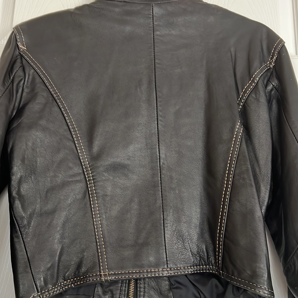 Vintage Black Genuine Leather 2pc  Studded Jacket And Skirt Size Small Petite - Picture 7 of 17